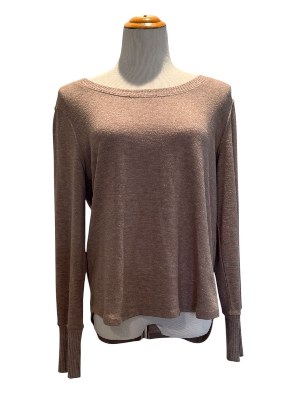 Nine West Taupe Boatneck Long-Sleeve Top